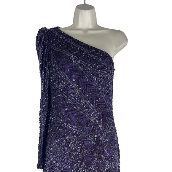 Mac Duggal Beaded One Shoulder Evening Gown Aubergine 5649 Size 6 - Picture 5 of 13